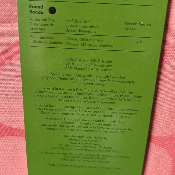 Kate Spade Tablecloth Valentines Day Hearts Pink New 60”x84” Cotton Blend - Picture 2 of 2